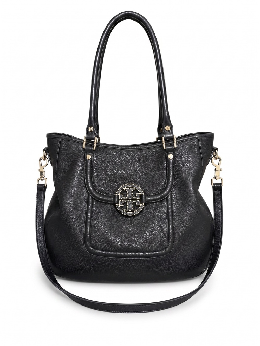 Tory Burch Amanda Tote Black Pebbled Leather Shoulder Crossbody Dust Bag